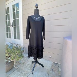 Soft Surroundings Black Sweater Dress With Fringe Bottom